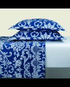 Set lenzuola in raso di cotone Passamaneria blu + 160x200x30 cm + 2x (50x70 cm)