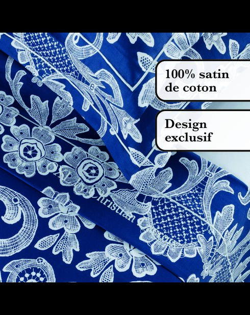 Ensemble de draps satin de coton Passementerie bleu + 160x200x30 cm + 2x(50x70 cm)