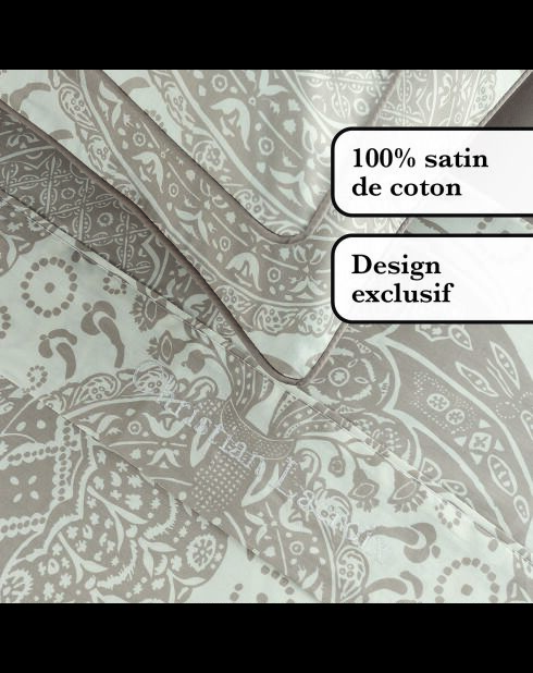 Bettlakenset aus Baumwollsatin von Arles, taupefarben+2x (90x200x30 cm) +2x (50x70 cm)