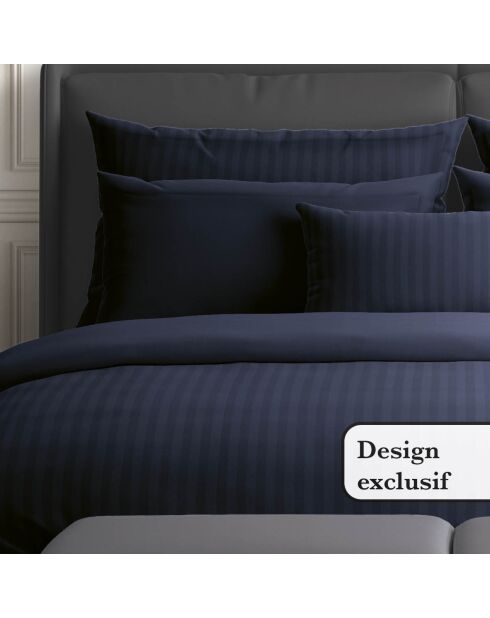 Donkerblauw Dobby katoenen satijnen kussensloop met geweven strepen - 63x63 cm