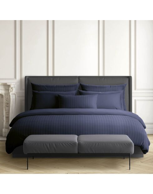 Donkerblauw Dobby katoenen satijnen kussensloop met geweven strepen - 63x63 cm