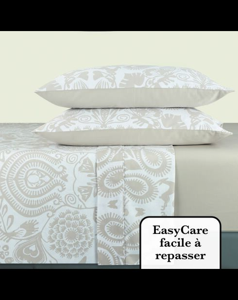 Ensemble de draps satin de coton Love stories taupe + 180x200x30 cm + 2x(63x63 cm)