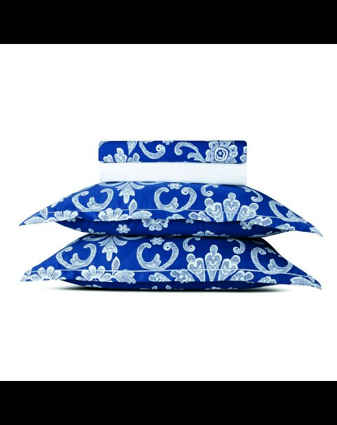 Ensemble de draps satin de coton Passementerie bleu + 180x200x30 cm + 2x(50x70 cm)