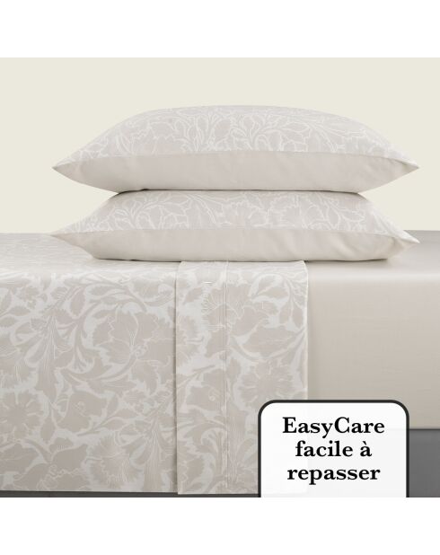 Ensemble de draps satin de coton Arabesque taupe + 180x200x30 cm + 2x(63x63 cm)