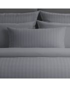 Dunkelgraues, gestreiftes Dobby-Bettlaken aus Baumwollsatin