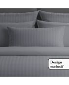 Dunkelgraues, gestreiftes Dobby-Bettlaken aus Baumwollsatin