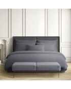 Dunkelgraues, gestreiftes Dobby-Bettlaken aus Baumwollsatin