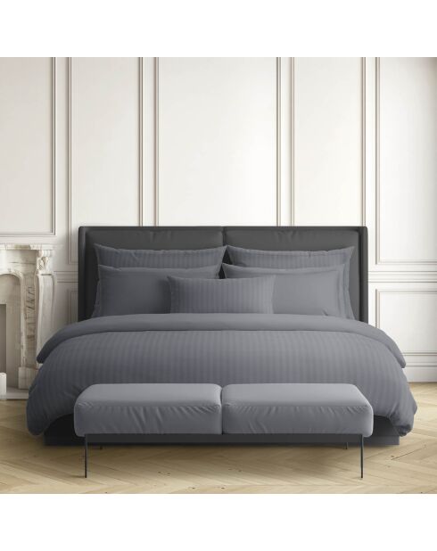 Lenzuolo piatto in raso di cotone a righe Dobby grigio scuro