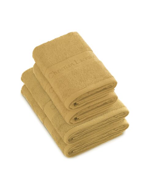 Juego de 2 toallas y 2 toallas de baño de color amarillo mostaza - 50x100 cm + 70x140 cm