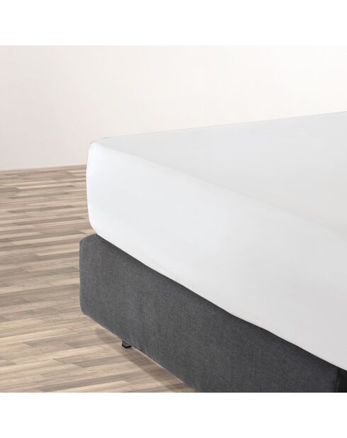 Drap-housse satin de coton uni blanc