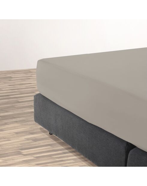 Drap-housse satin de coton uni taupe