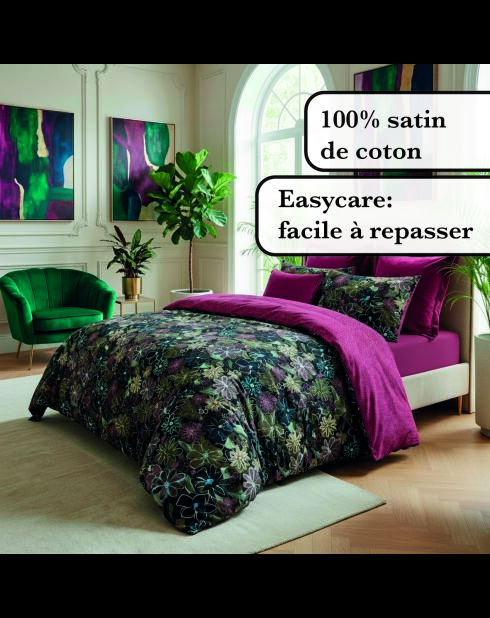 Custodia in cotone satinato Fiori pastello Nero - 43x210 cm