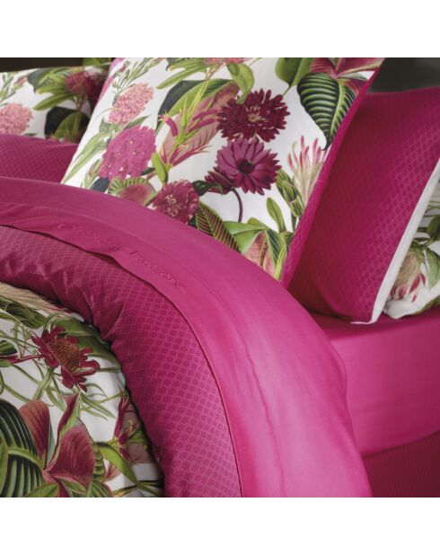 Sábana bajera ajustable de satén de algodón fucsia Garden Micro