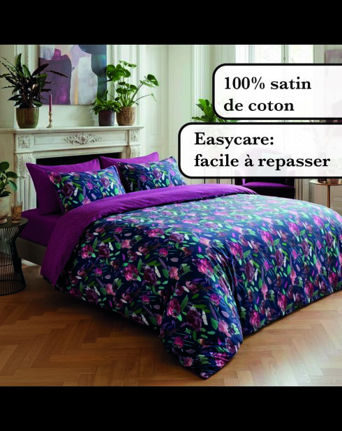 2 fundas de almohada de satén de algodón Polen, color ciruela azul oscuro, 50 x 70 cm