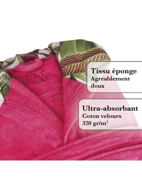 Peignoir avec capuche en coton ultra absorbant - Garden fuchsia