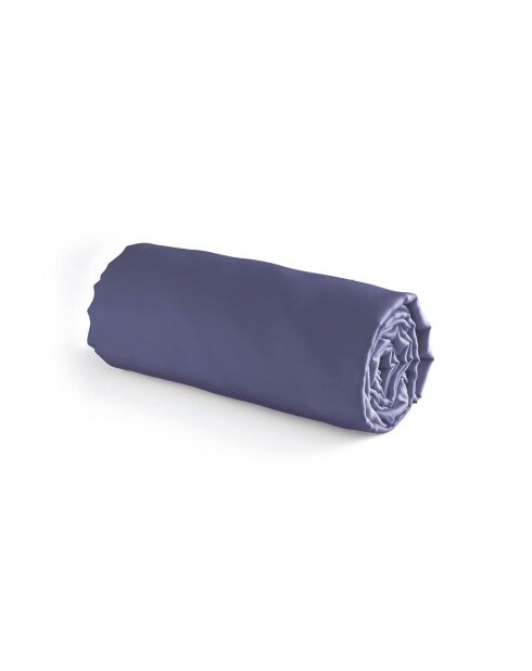 Drap-housse satin de coton uni bleu