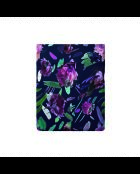 Drap plat satin de coton Arty flowers bleu foncé