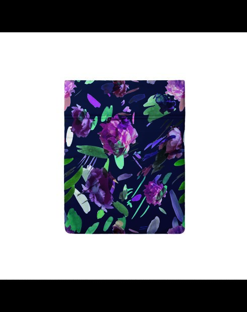 Drap plat satin de coton Arty flowers bleu foncé