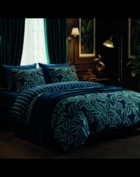 Drap plat satin de coton Calathea bleu foncé