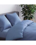 Blauer gestreifter Jacquard-Kissenbezug aus Baumwollsatin, 63 x 63 cm