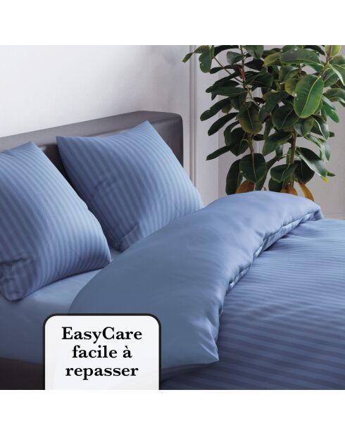 Blauer gestreifter Jacquard-Kissenbezug aus Baumwollsatin, 63 x 63 cm