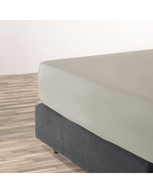 Drap-housse satin de coton uni beige