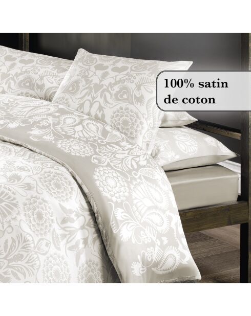 Drap-housse satin de coton uni beige