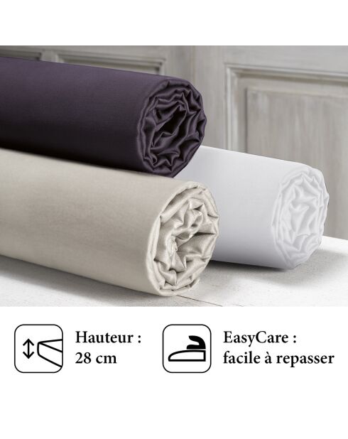 Drap-housse satin de coton uni beige