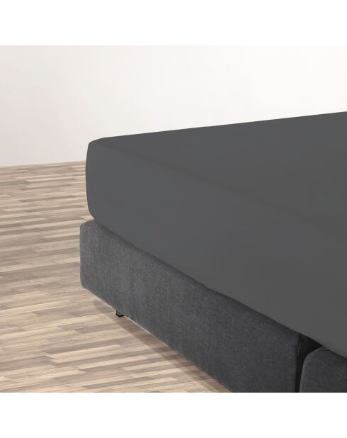 Drap-housse satin de coton uni gris foncé