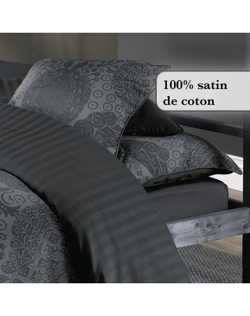 Drap-housse satin de coton uni gris foncé