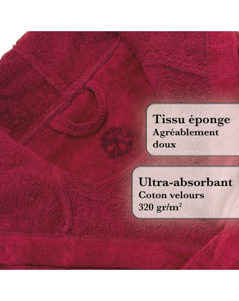 Peignoir avec capuche en coton ultra absorbant - bordeaux