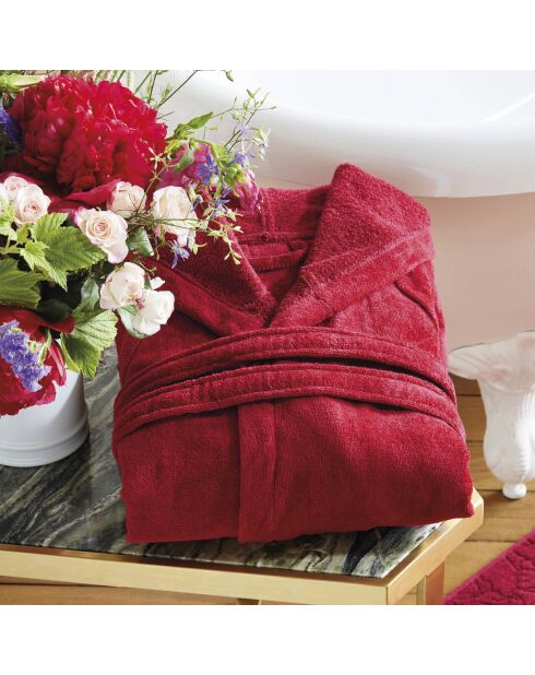 Peignoir avec capuche en coton ultra absorbant - bordeaux