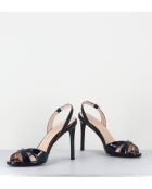 Mitternachtsblaue Ledersandalen mit hohem Absatz - 10 cm Absatz