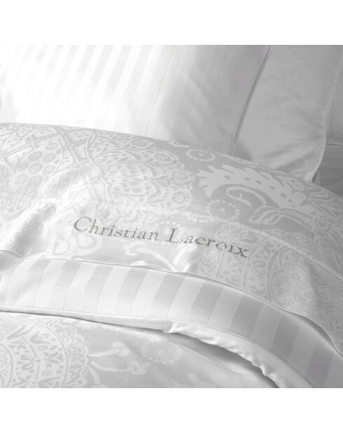 Lenzuolo piatto Arles in raso di cotone intrecciato Jacquard bianco