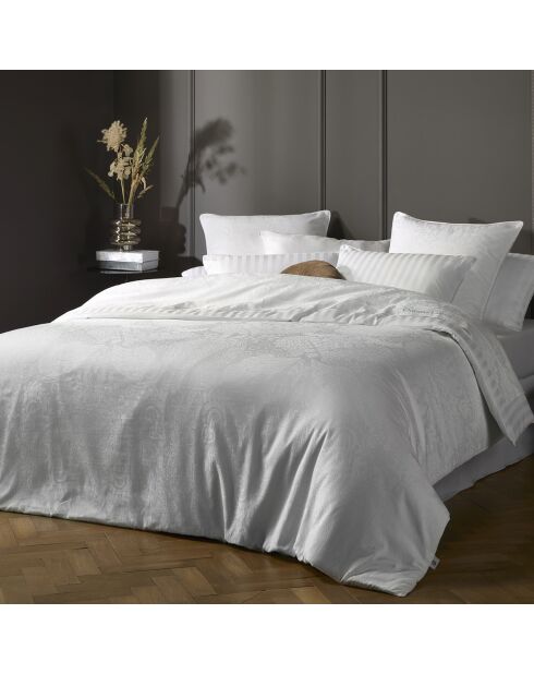 Lenzuolo piatto Arles in raso di cotone intrecciato Jacquard bianco