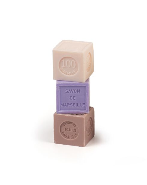 Pack de 3 savons de Marseille solides fleuris - 3x100 g