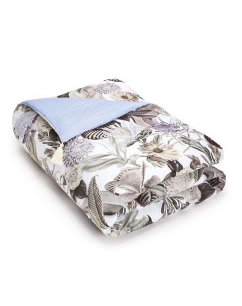 Trapunta con nappine super spesse in raso di cotone 100% — 140x200 cm: Garden light blue