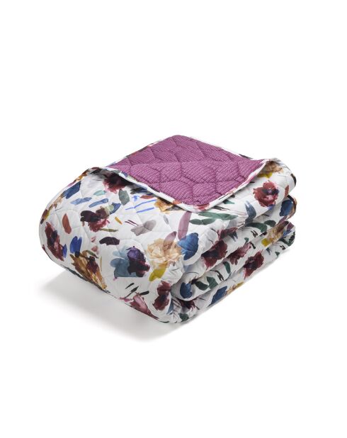 Arty flowers witte beddensprei van katoensatijn - 220x250 cm