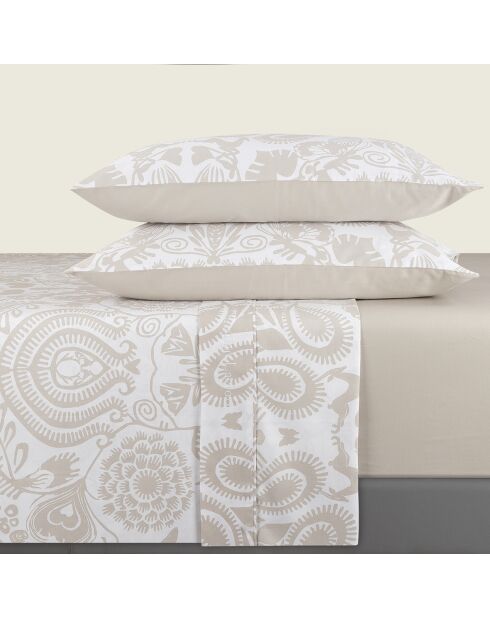 Love Stories Bettlaken-Set aus Baumwollsatin, 230 x 290 cm + 170/180 x 190/200 cm + 2 x (50 x 75/80 cm), taupefarben