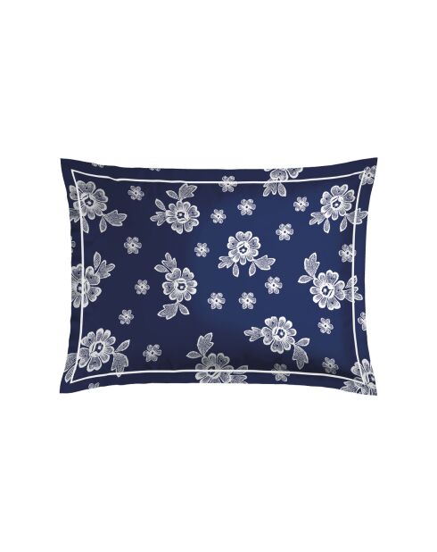 2 dunkelblaue Kissenbezüge Blossom aus Baumwollsatin, 50 x 70 cm