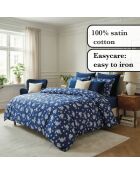 2 dunkelblaue Kissenbezüge Blossom aus Baumwollsatin, 50 x 70 cm