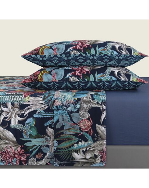 Ensemble de draps satin de coton Zanzibar bleu + 180x200x30 cm + 2x(63x63 cm)