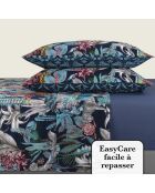 Zanzibar-lakenset van blauw katoensatijn + 180x200x30 cm + 2x (63x63 cm)