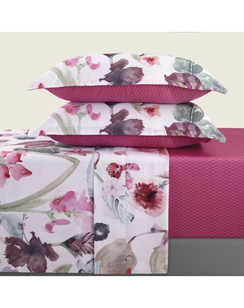 Set lenzuola in raso di cotone color lampone esotico + 2x (90x200x30 cm) + 2x (50x70 cm)