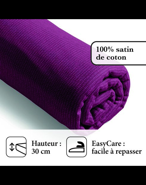 Drap-housse satin de coton Pollen prune