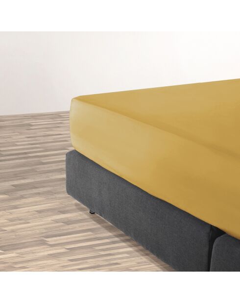Drap-housse satin de coton uni jaune