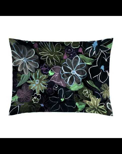 2 federe in cotone satinato Pollen/Fiori pastello bordeaux - 50x70 cm
