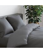 Taie d'oreiller satin de coton rayure tissé Jacquard gris foncé - 50x70 cm
