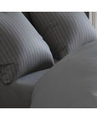 Taie d'oreiller satin de coton rayure tissé Jacquard gris foncé - 50x70 cm