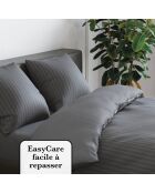 Taie d'oreiller satin de coton rayure tissé Jacquard gris foncé - 50x70 cm